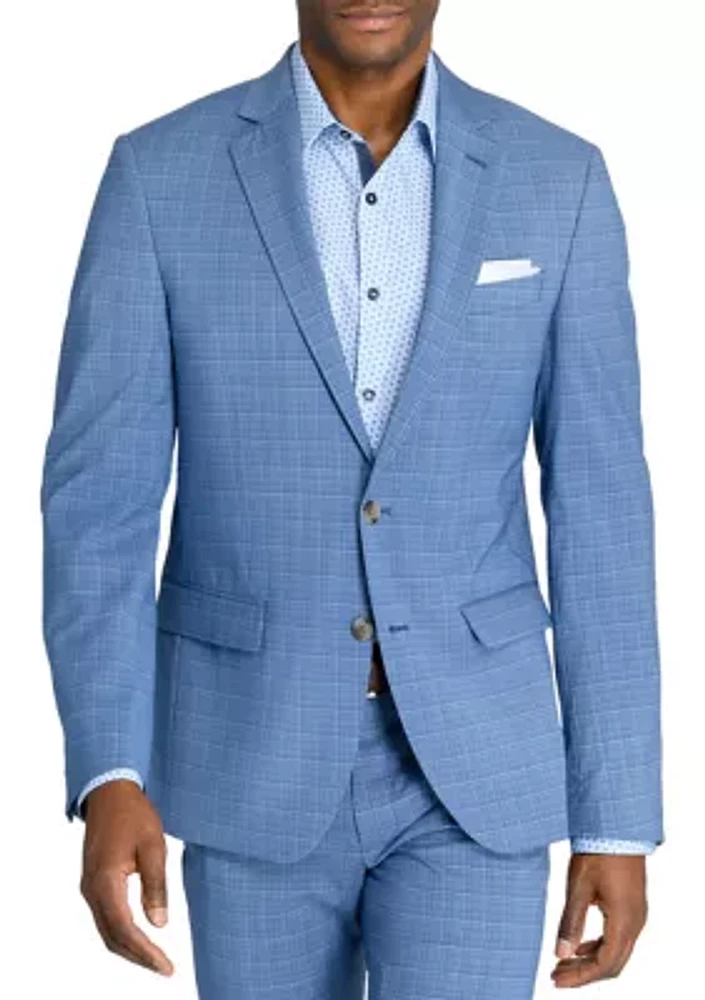 Slim Fit Blue Mini Windowpane Suit Jacket
