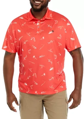 Big & Tall Short Sleeve Printed Fishing Polo Shirt