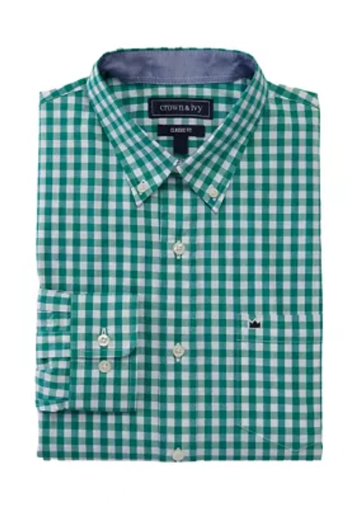 Long Sleeve Woven Poplin Plaid Shirt