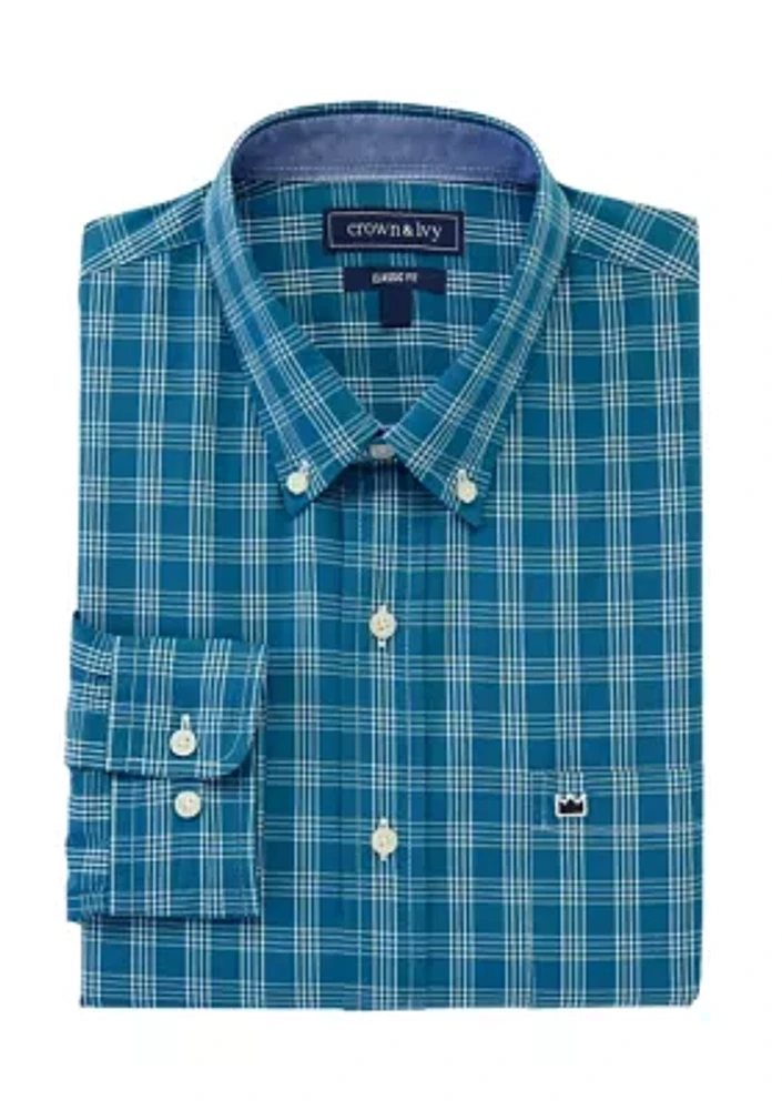 Long Sleeve Woven Poplin Plaid Shirt