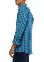 Long Sleeve Woven Poplin Plaid Shirt