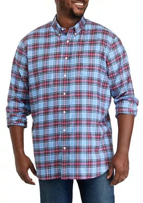 Big & Tall Long Sleeve Woven Twill Plaid Shirt