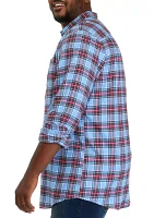 Big & Tall Long Sleeve Woven Twill Plaid Shirt