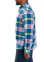 Big & Tall Long Sleeve Woven Twill Plaid Shirt