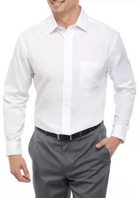 Long Sleeve Spread Collar Woven Button Down Dress Shirt