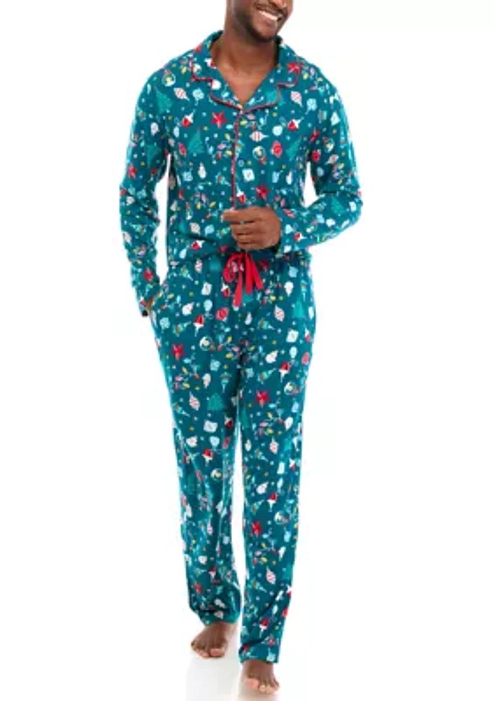 Men's Holiday Lights Long Sleeve Notch Pajama Set