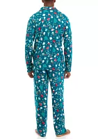 Men's Holiday Lights Long Sleeve Notch Pajama Set