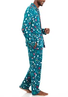 Men's Holiday Lights Long Sleeve Notch Pajama Set