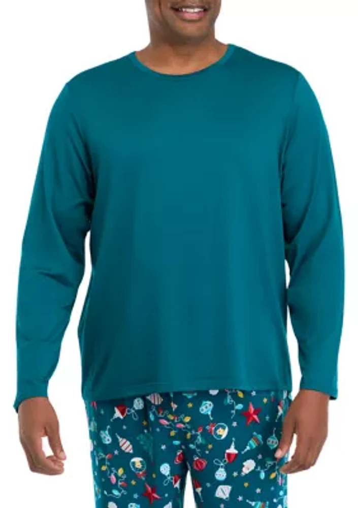 Big & Tall Holiday Lights Solid Long Sleeve Top