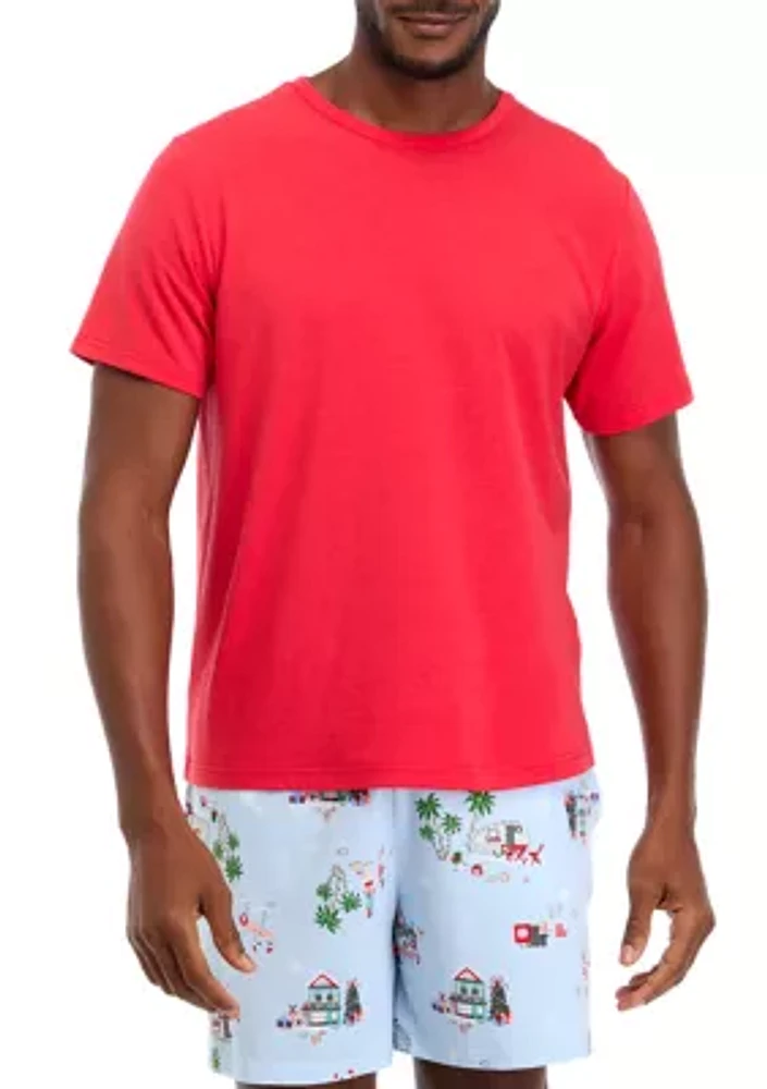 Men's Holiday Shopping Solid Short Sleeve Pajama Top