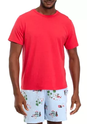 Men's Holiday Shopping Solid Short Sleeve Pajama Top