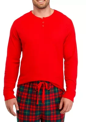 Big & Tall Vintage Red Plaid Long Sleeve Henley Pajama Shirt