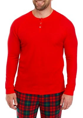 Men's Vintage Red Plaid Long Sleeve Henley Pajama Top