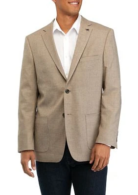 Tan Solid Twill Sport Coat with Faux Suede Elbow Patch