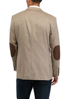 Tan Solid Twill Sport Coat with Faux Suede Elbow Patch