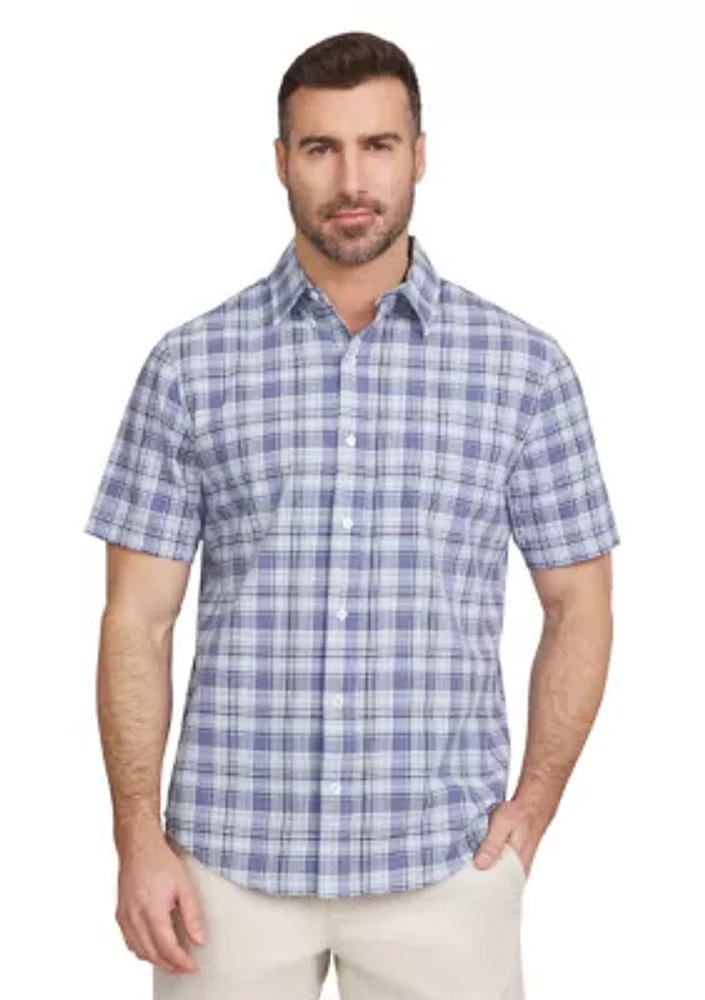 Coastland Washed Plaid Printed Cotton Slub Button Down Shirt