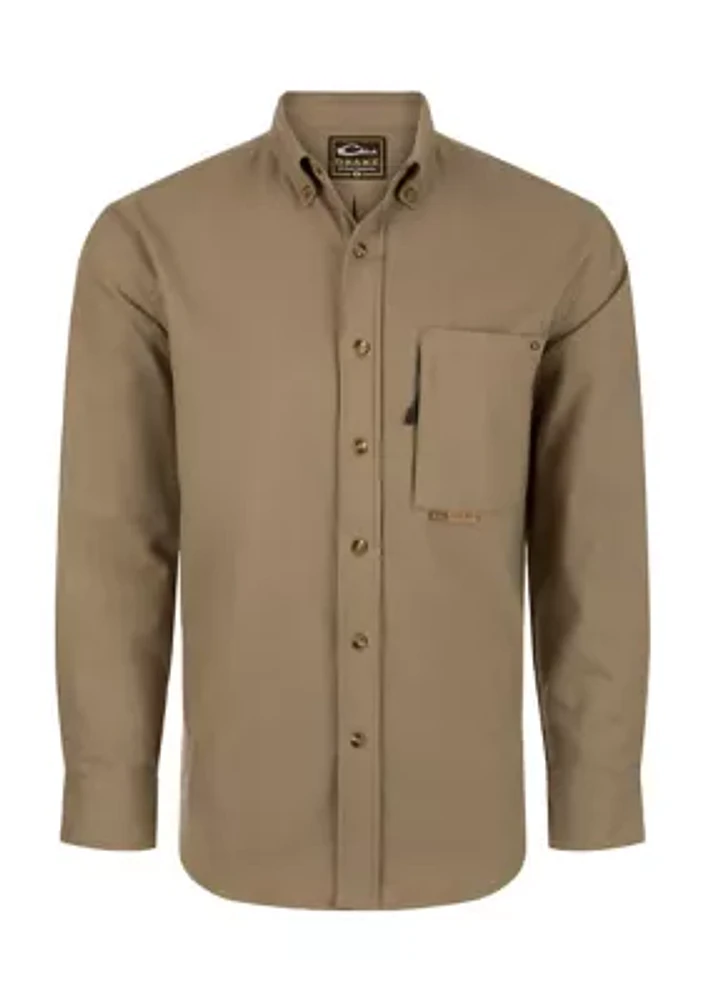 Men's Autumn Brushed Twill Solid Button Down Long Sleeve Shirt