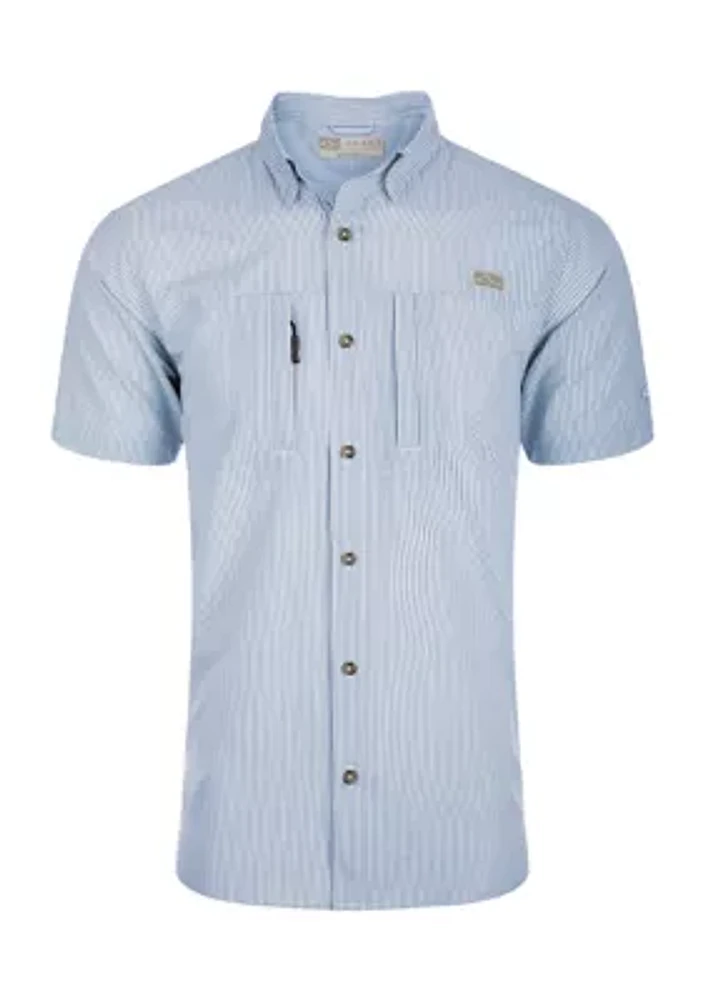 Men's Classic Button Down Seersucker Short Sleeve Striped Shirt