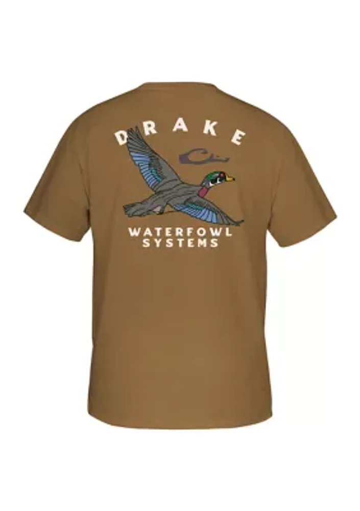 Men's Short Sleeve Retro Wood Duck Graphic T-Shirt