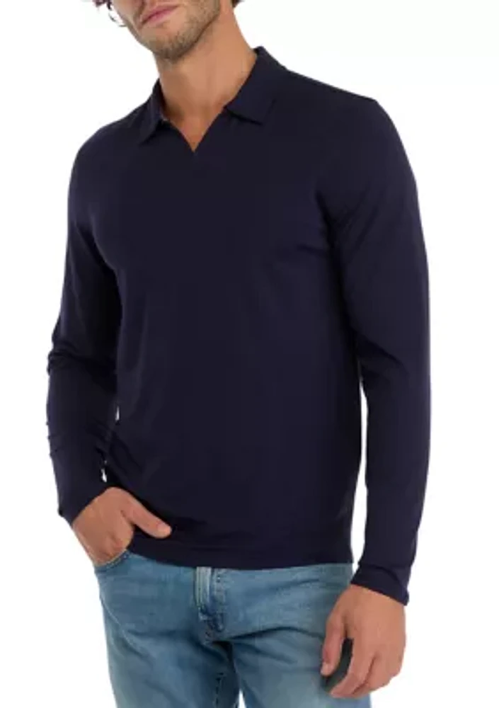 Long Sleeve Johnny Collar Polo Shirt