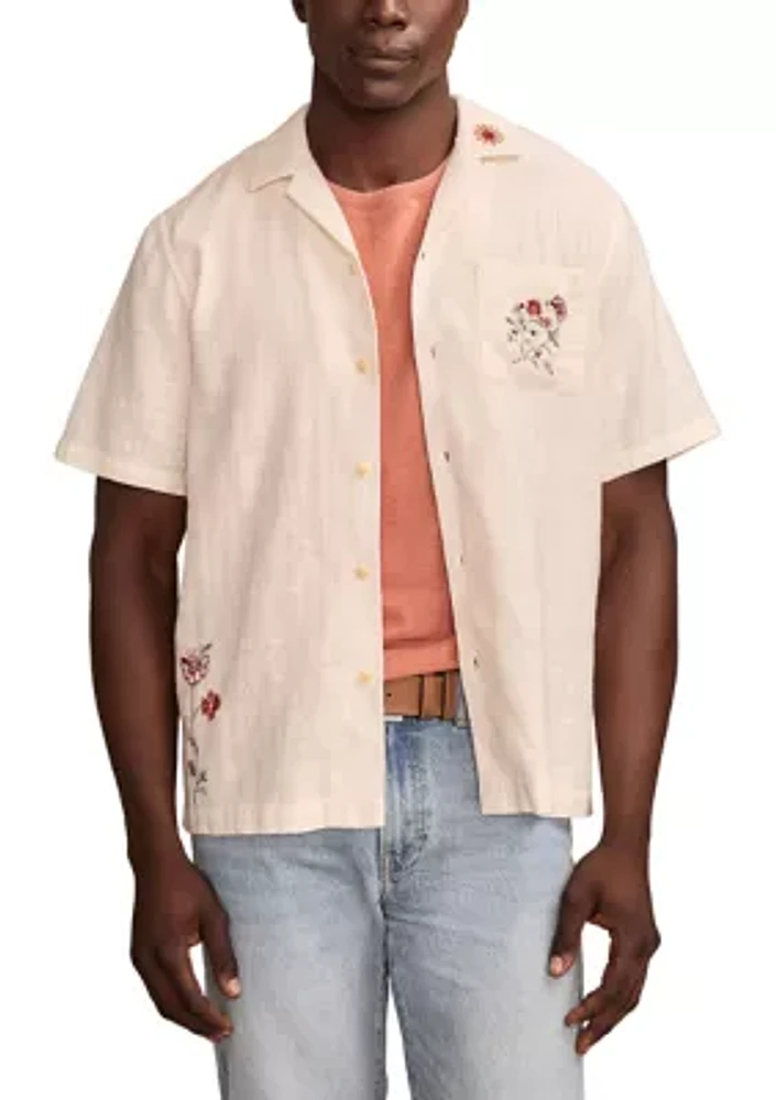Embroidered Short Sleeve Camp Collar Shirt