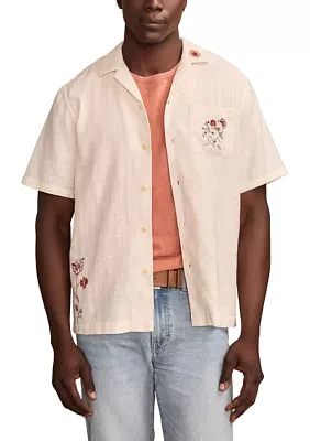 Embroidered Short Sleeve Camp Collar Shirt