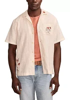 Embroidered Short Sleeve Camp Collar Shirt