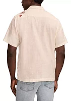 Embroidered Short Sleeve Camp Collar Shirt