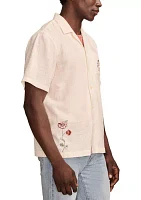 Embroidered Short Sleeve Camp Collar Shirt