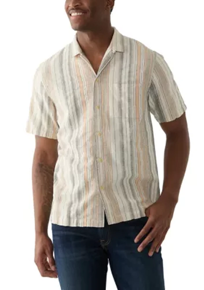 Striped Short Sleeve Camp Collar Shirt