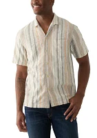 Striped Short Sleeve Camp Collar Shirt