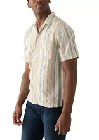 Striped Short Sleeve Camp Collar Shirt