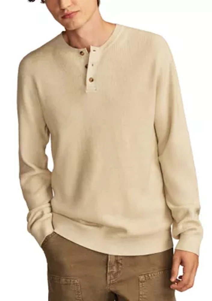 Shaker Rib Long Sleeve Henley Neck Sweater