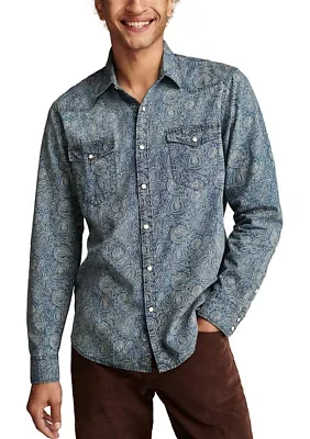 Big & Tall Printed Indigo Western Shirt