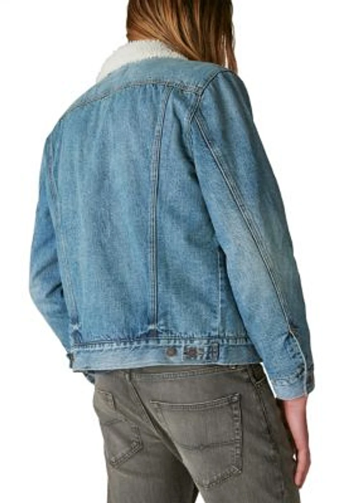 Faux Shearling Lined Denim Trucker Jacket