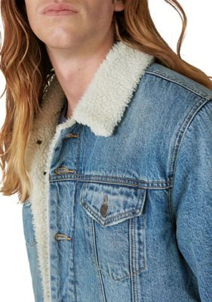 Faux Shearling Lined Denim Trucker Jacket
