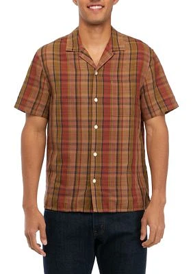 Short Sleeve Linen Madras Plaid Button Down Shirt