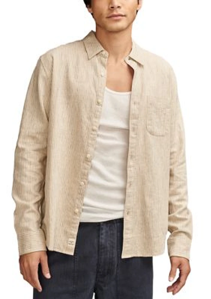 Railroad Stripe Linen One Pocket Long Sleeve Shirt