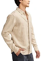 Railroad Stripe Linen One Pocket Long Sleeve Shirt