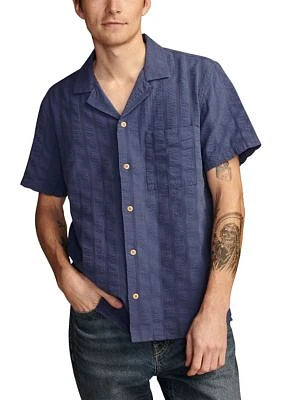 Short Sleeve Solid Seersucker Button Down Shirt