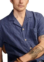 Short Sleeve Solid Seersucker Button Down Shirt