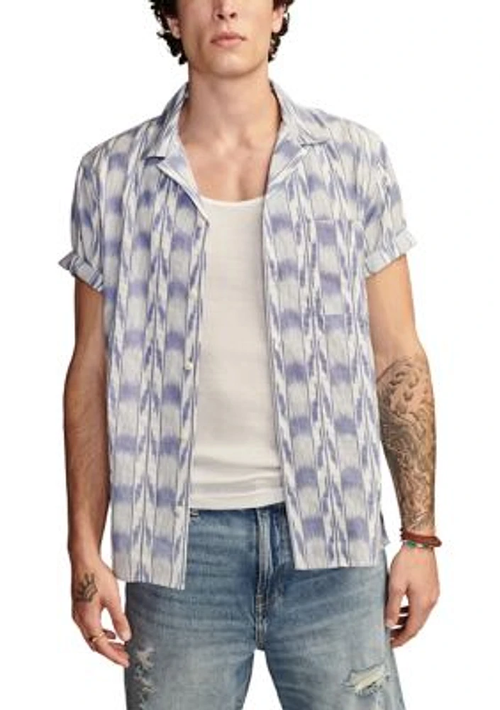 Short Sleeve Ikat Printed Button Down Shirt