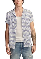 Short Sleeve Ikat Printed Button Down Shirt