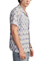 Short Sleeve Ikat Printed Button Down Shirt