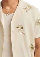 Palm Tree Embroidered Short Sleeve Camp Collar Shirt