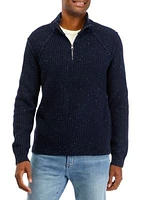 Tweed Mock Zip Pullover