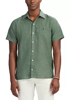 Short Sleeve Luxury Linen Woven Button Down Shirt