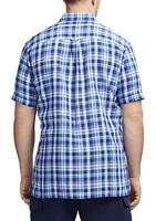 Big & Tall Madras Short Sleeve Button Down Shirt