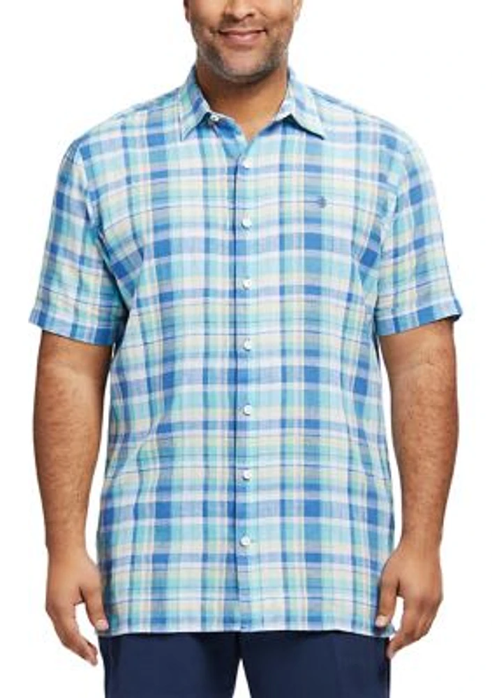 Big & Tall Madras Short Sleeve Button Down Shirt