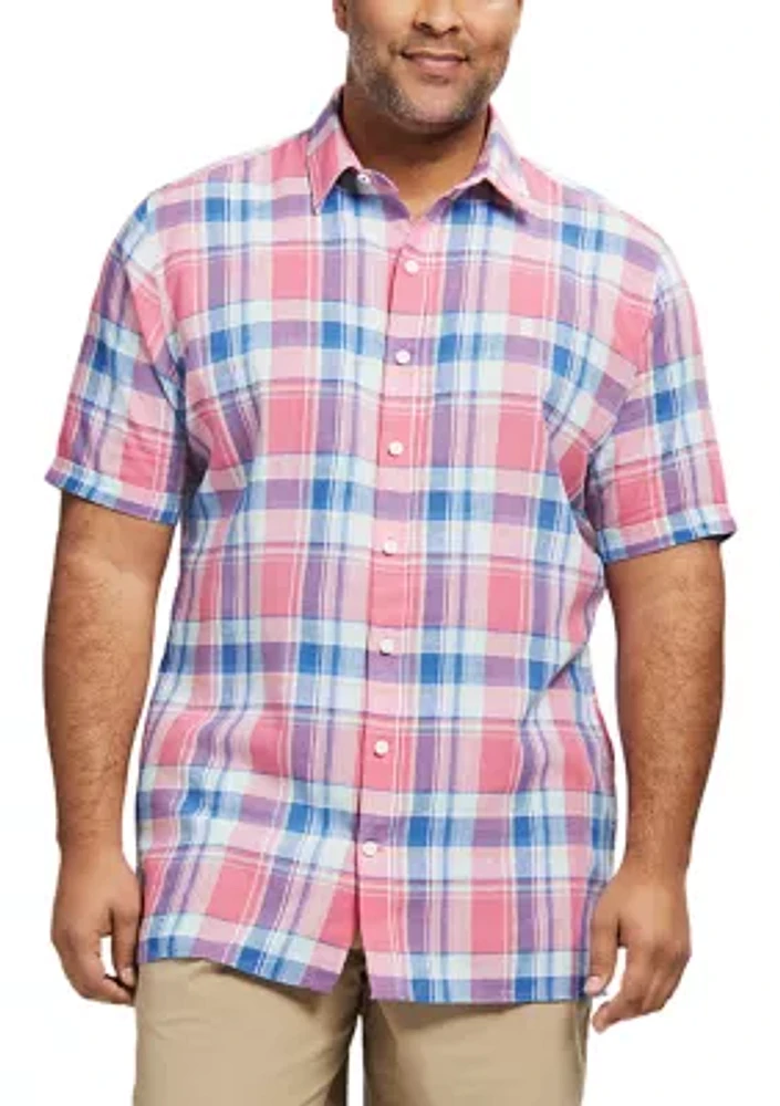 Big & Tall Madras Short Sleeve Button Down Shirt